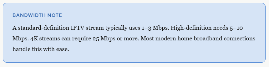 bandwidth note about iptv service